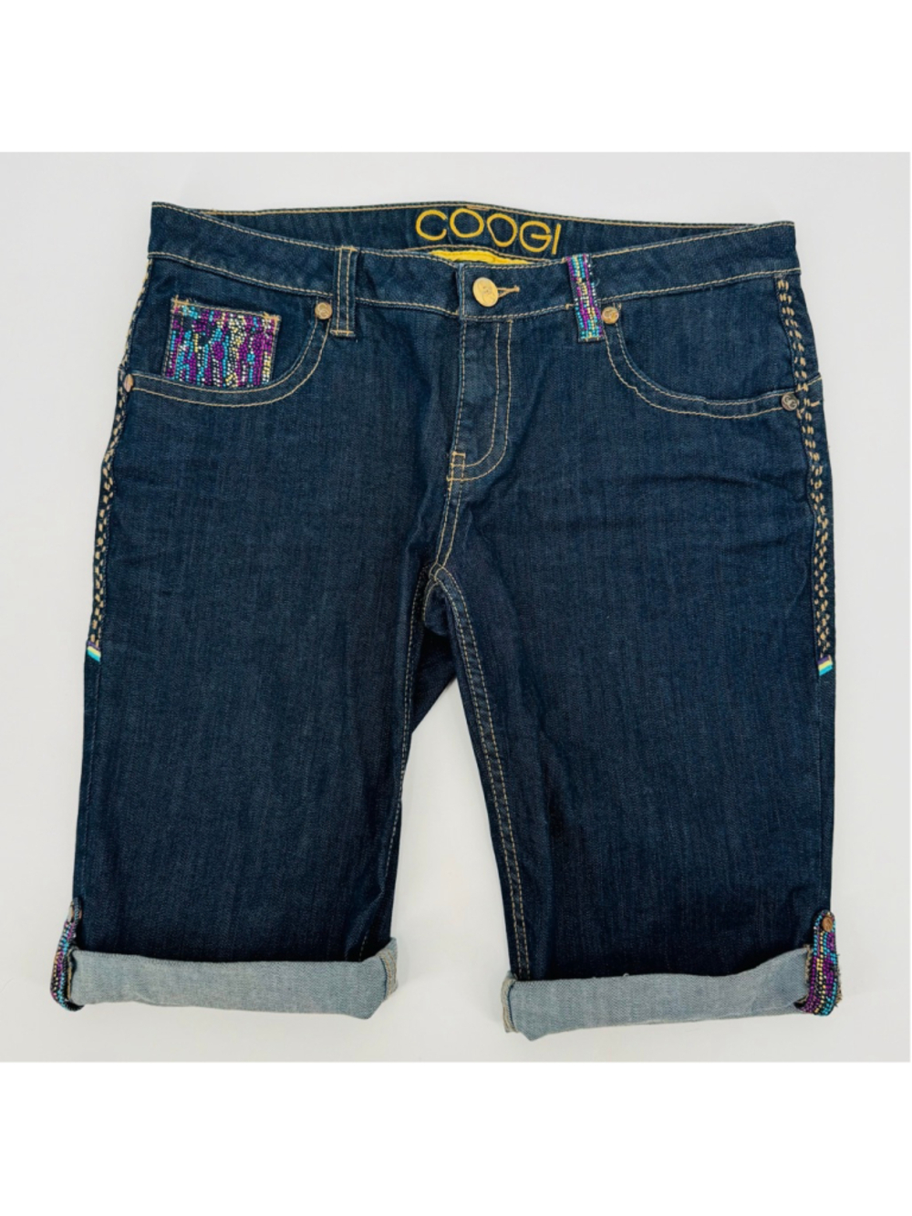 Vintage Coogi Jean Shorts 13 Blue Bermuda Multicolor Embellished